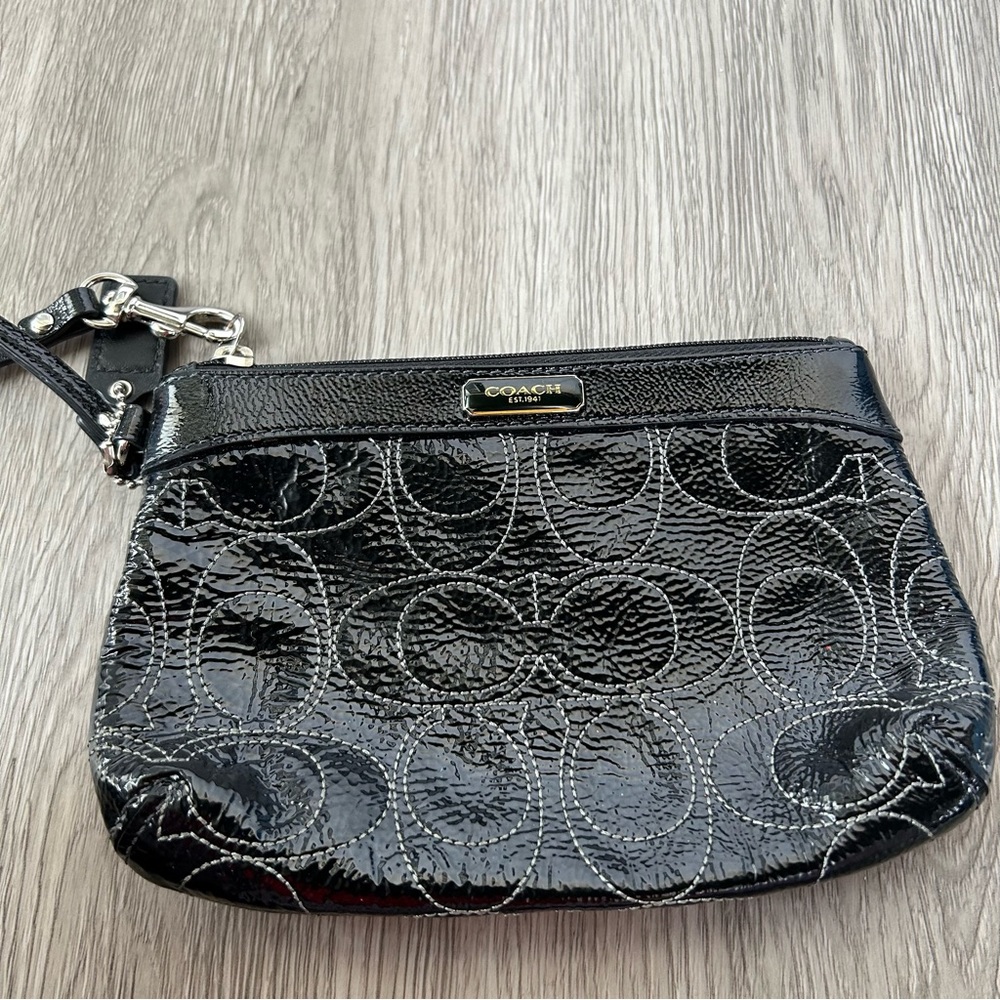 Coach Black Embossed C Patent Leather Small Wristlet Wallet